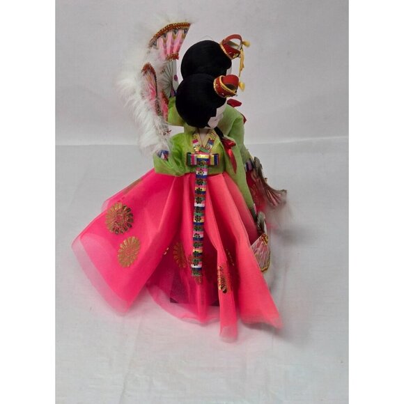 Vintage Korean Traditional Native Fabric Dolls Fan Dancers Pair - Picture 8 of 8